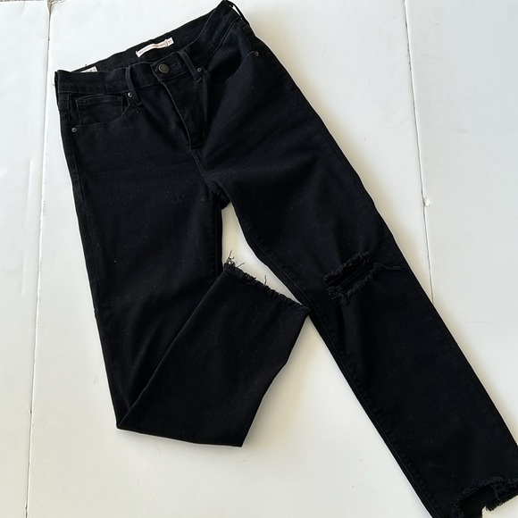 LEVI'S 724 High Rise Straight Crop Jean Black Denim 27 - Picture 4 of 5